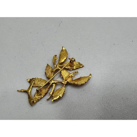 Vintage Brooch Gold Tone Orange Fall Leaves Branch Pin Estate Jewelry Dainty - Picture 6 of 6